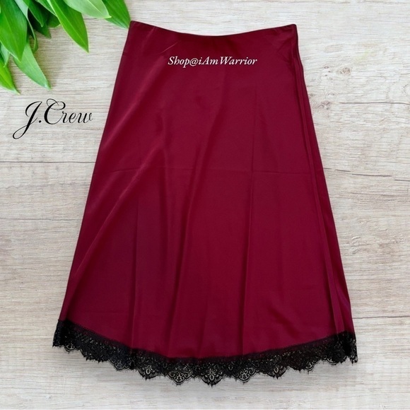 JCrew NWT mulberry satin pull-on eyelash lace trim skirt *shop@iamwarrior - Picture 3 of 10
